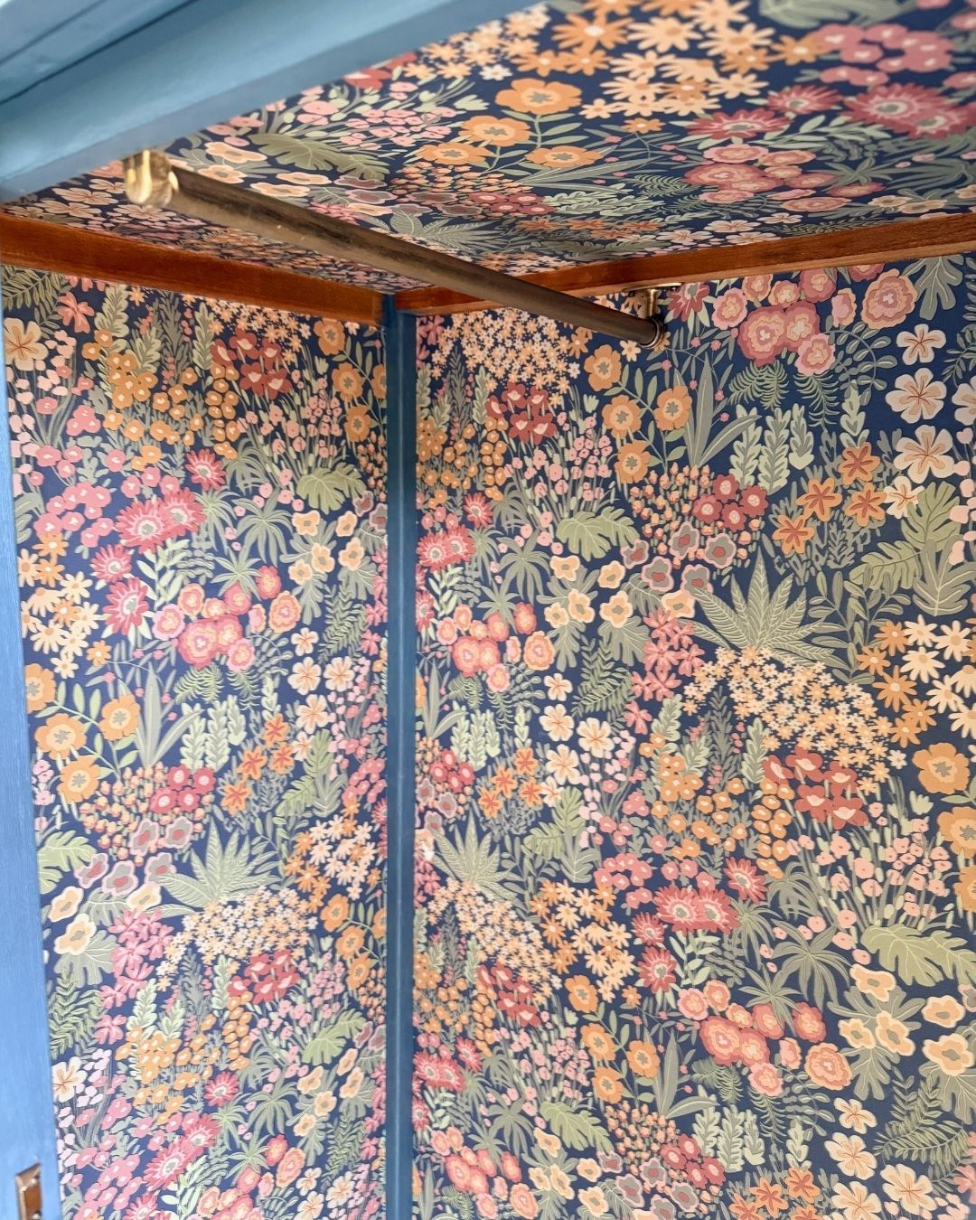 photo for sale Unique Vintage Mid Century Lebus Wardrobe | Hand Painted In Homestead Blue With Floral Interior