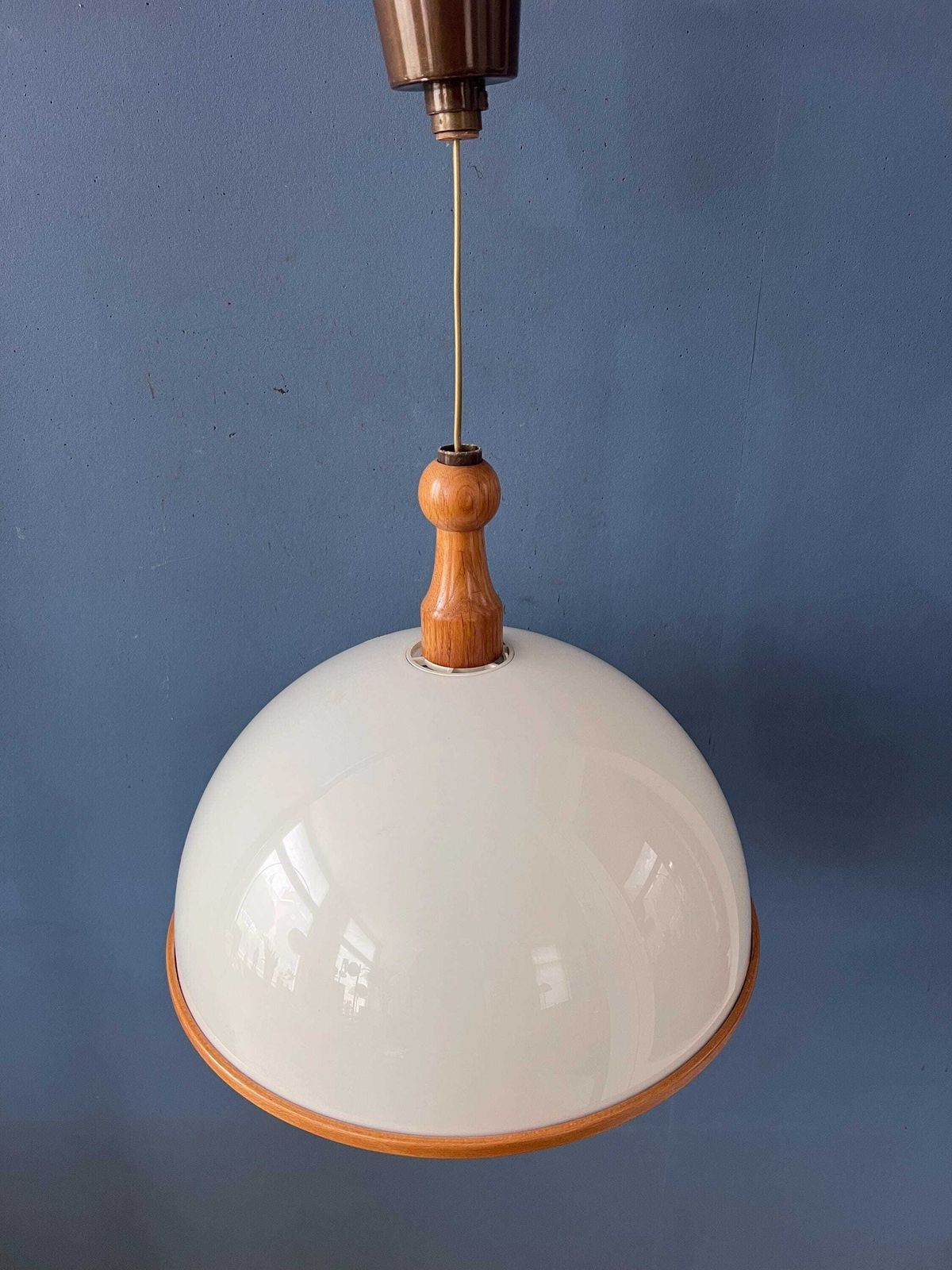 Vintage White Wooden Steinhauer Pendant Lamp, Plexiglass Suspension Light photo vinterior