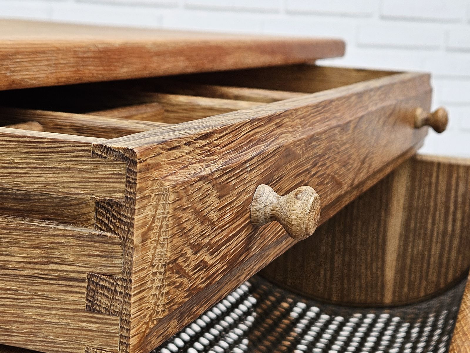 photo for sale 1970s, Scandinavian Sewing Table, Solid Oak Wood, Rattan.