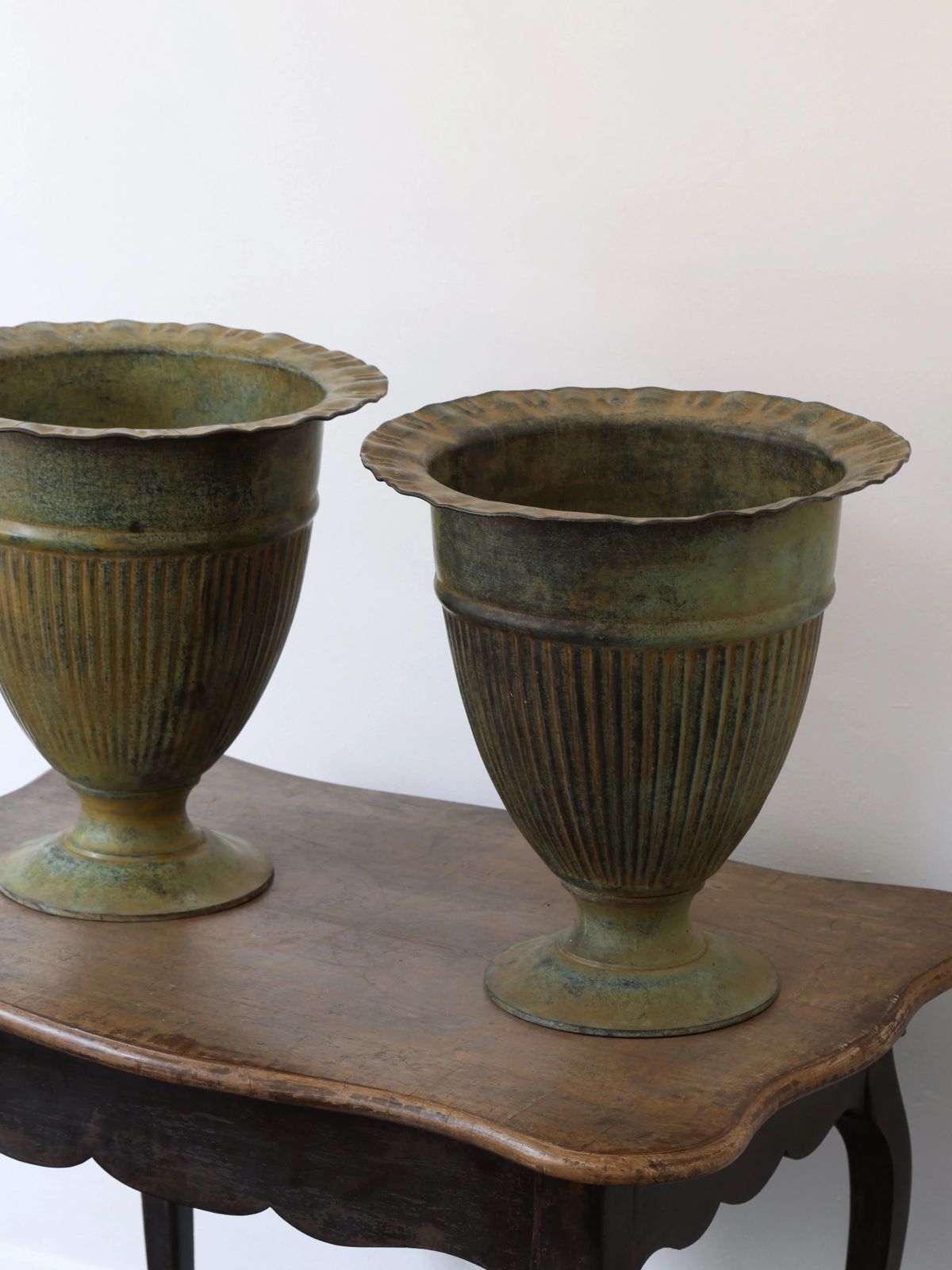 Pair Of Verdigris Brass Urn Planters / Vases photo furniture