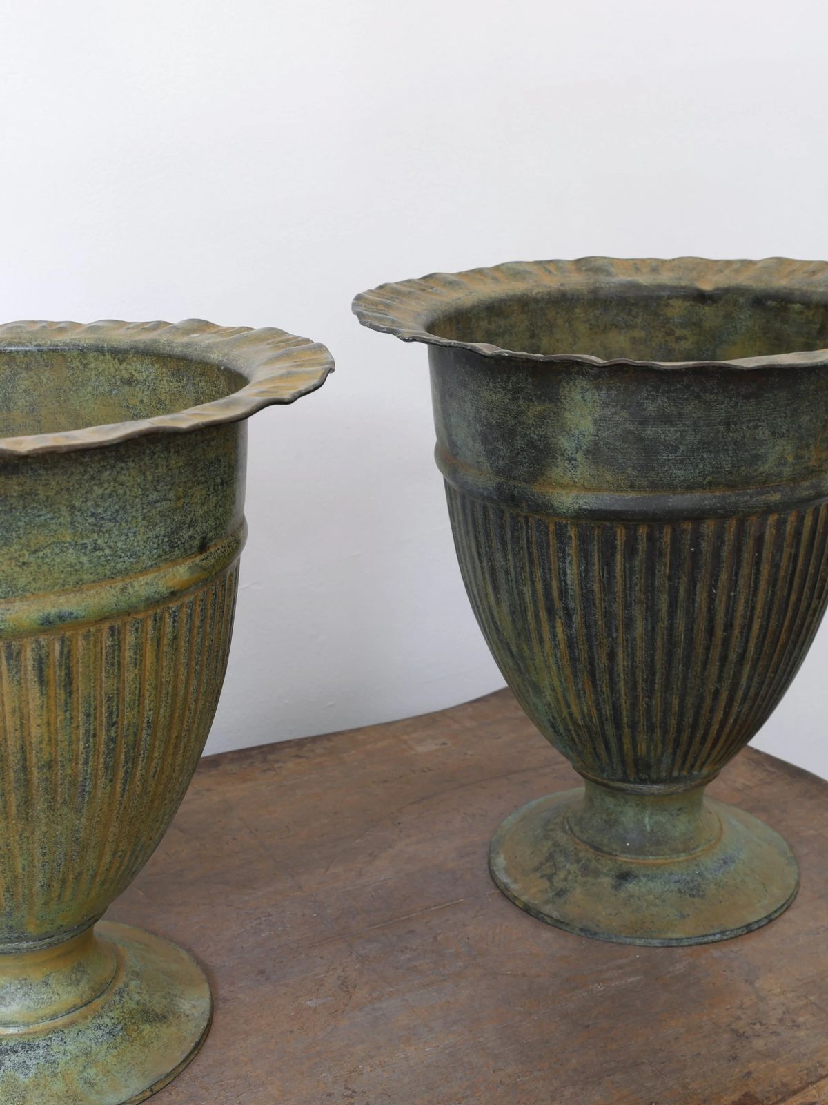 Pair Of Verdigris Brass Urn Planters / Vases photo Home Decor