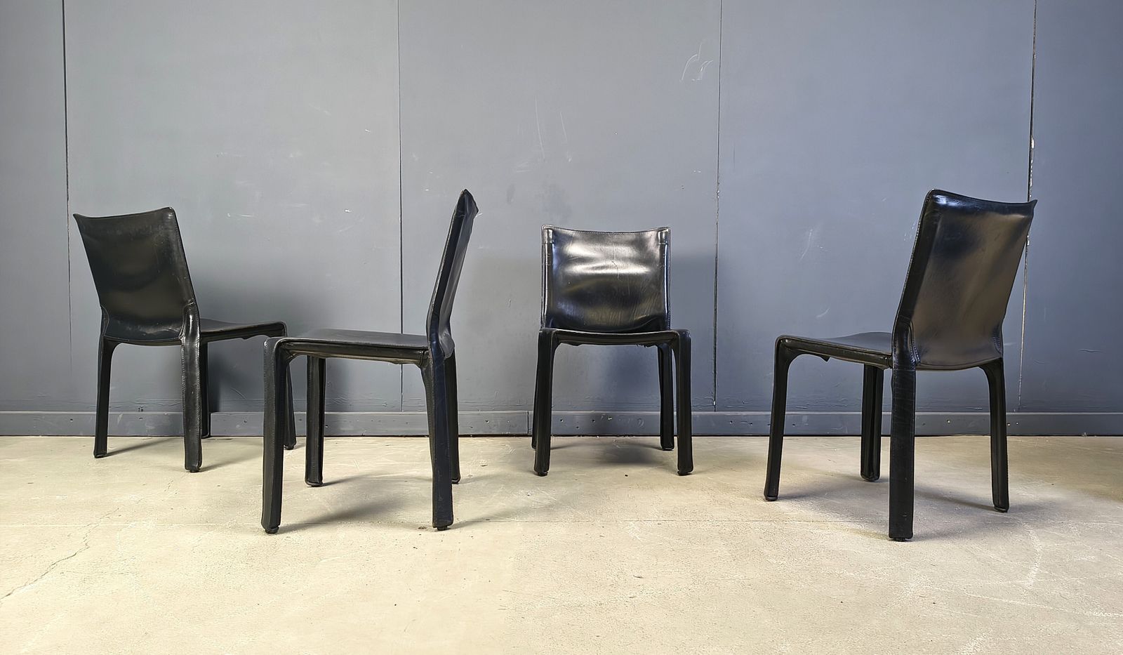 Black Leather Mario Bellini Cab Dining Chairs Italy, 1970s   Set Of 4 photo vinterior