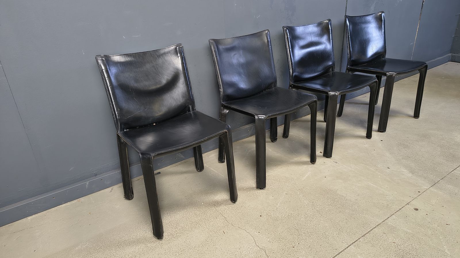 photo furniture Black Leather Mario Bellini Cab Dining Chairs Italy, 1970s   Set Of 4