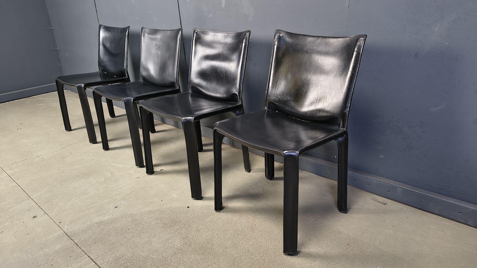 photo for sale Black Leather Mario Bellini Cab Dining Chairs Italy, 1970s   Set Of 4