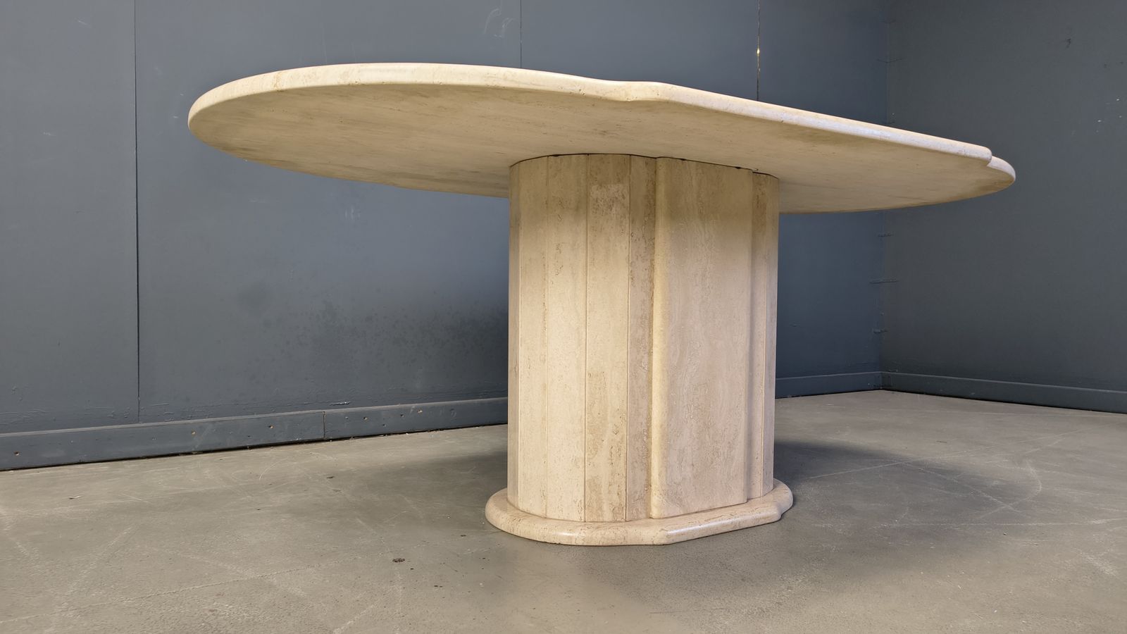 Vintage Oval Travertine Dining Table, 1970s photo furniture