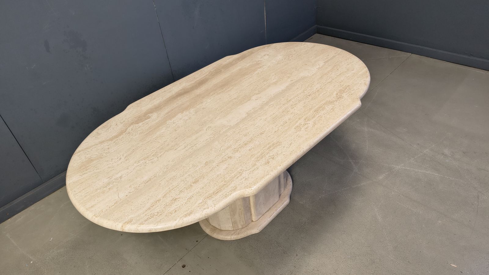 Vintage Oval Travertine Dining Table, 1970s photo Furniture
