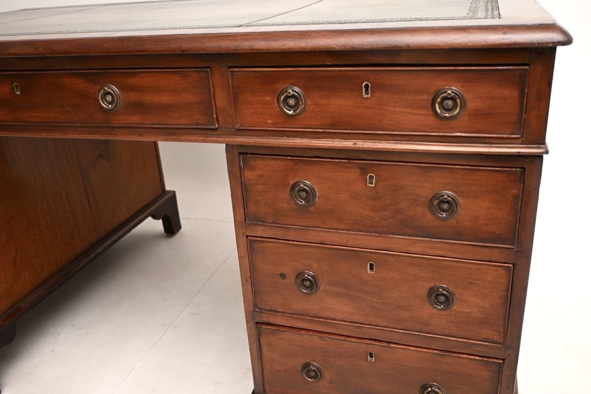 Antique Georgian Period Mahogany Leather Top Partners Desk photo vintage