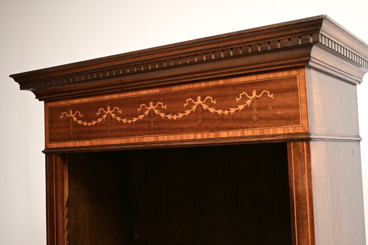 Antique Inlaid Mahogany Open Bookcase photo 1235.0
