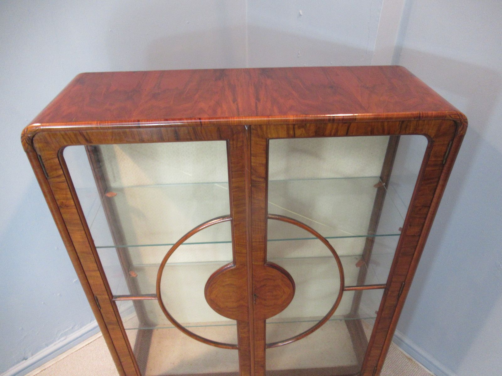 Art   Deco Period Walnut Display Cabinet photo for sale