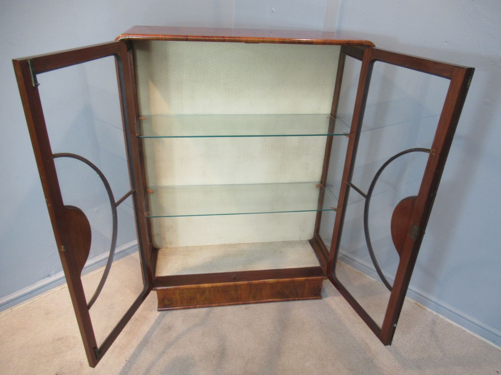 Art   Deco Period Walnut Display Cabinet photo vintage