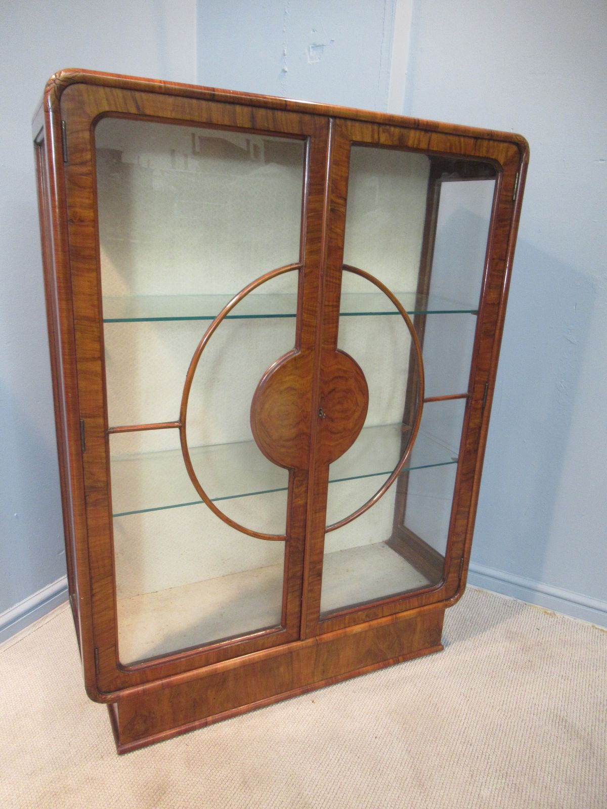Furniture Art   Deco Period Walnut Display Cabinet photo