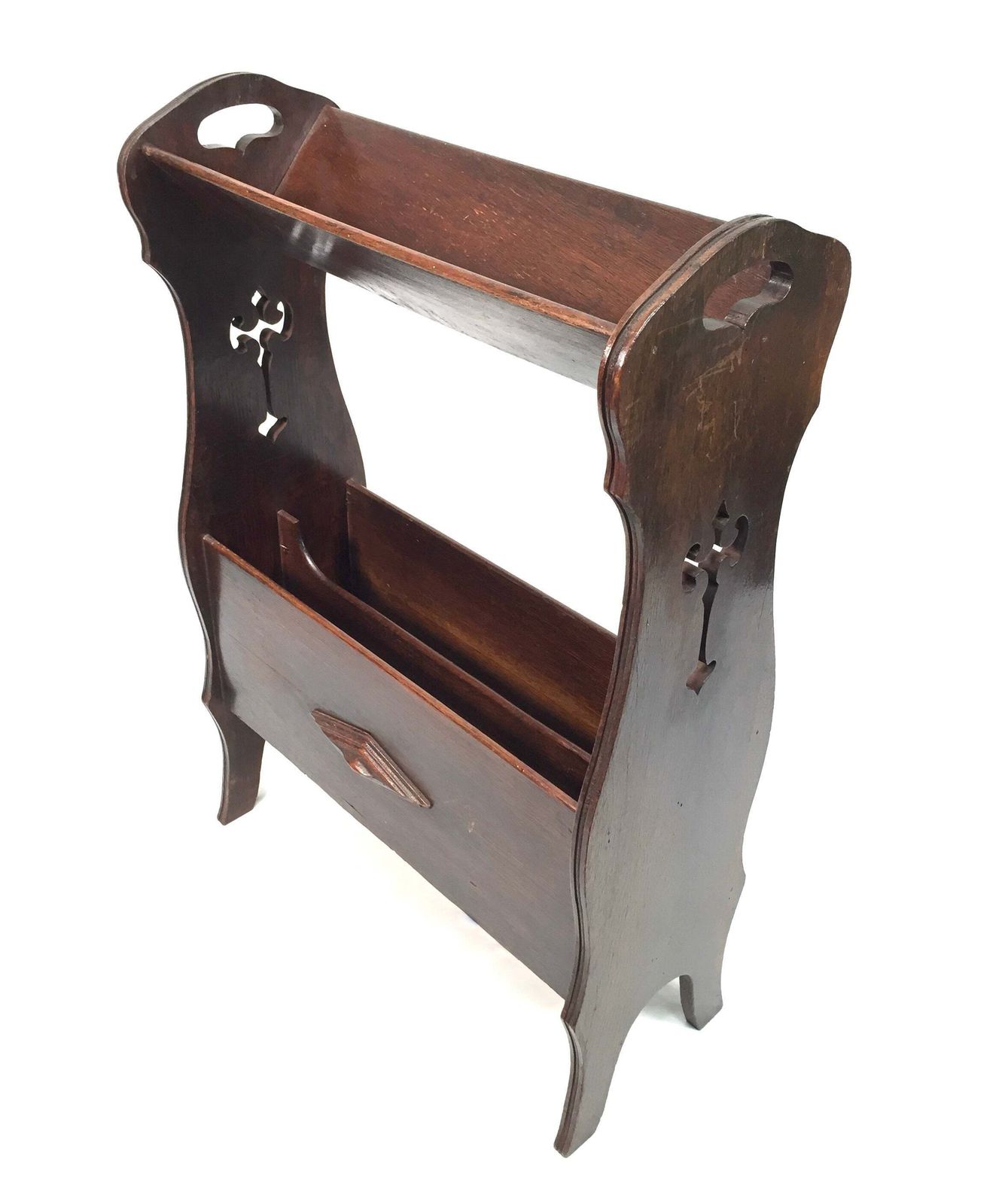 Antique Edwardian Wooden Book Trough / Bookshelf / Magazine Rack / Shelf C.1900