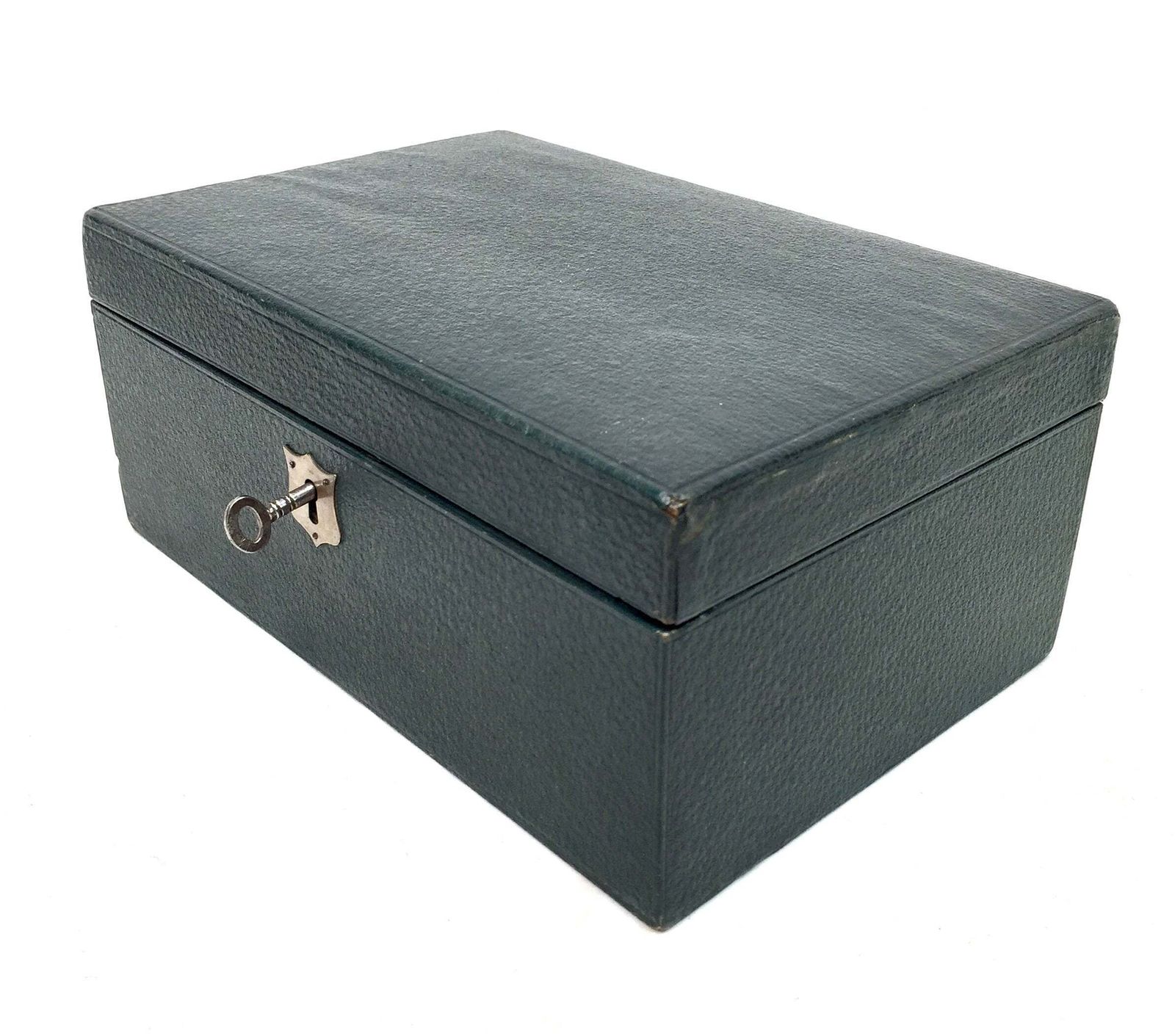 Antique Edwardian Leather Jewellery / Trinket Box With Key & Working Lock (C.1910) photo Home Decor