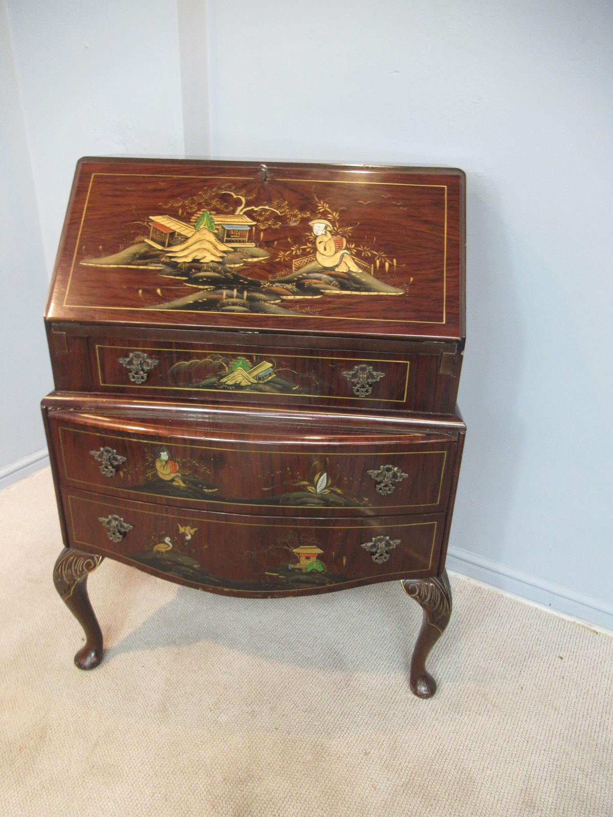 Walnut Writing  Bureau   With Chinoiserie   Decoration photo furniture