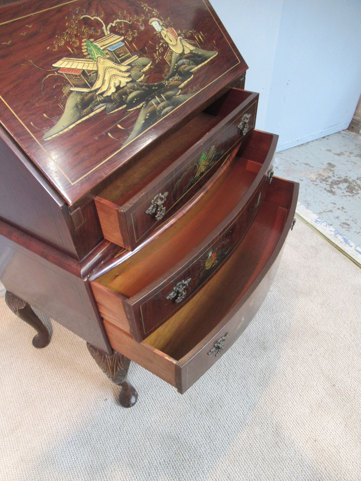 photo furniture Walnut Writing  Bureau   With Chinoiserie   Decoration