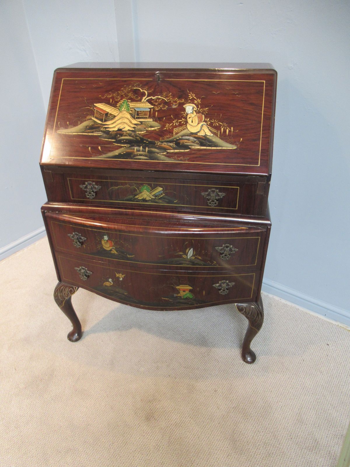 photo vinterior Walnut Writing  Bureau   With Chinoiserie   Decoration