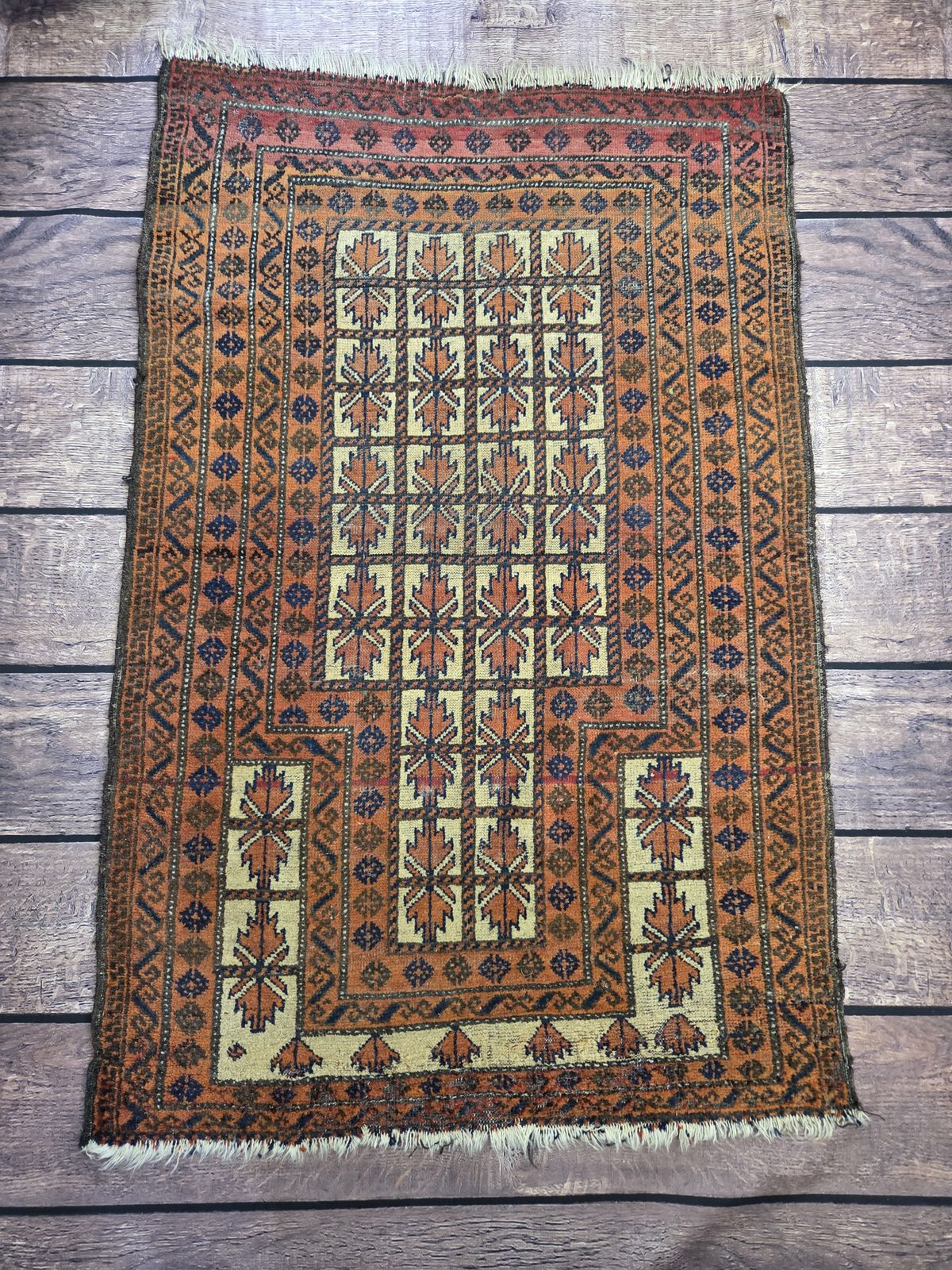 Vintage Hand Knotted Middle Eastern Tribal Wool Rug