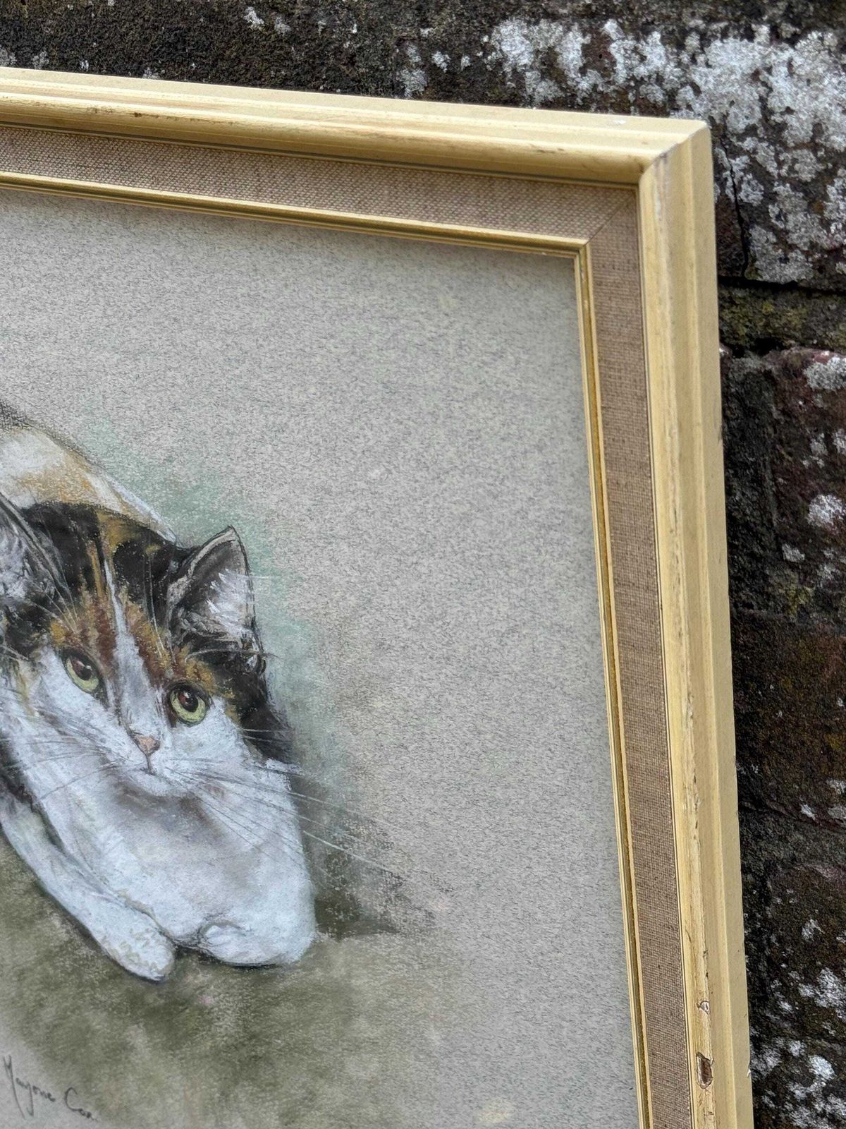 photo for sale Original Marjorie Cox Pastel Portrait Of A Cat ‘Pretty Puss’ (1979) 43cm X 54cm