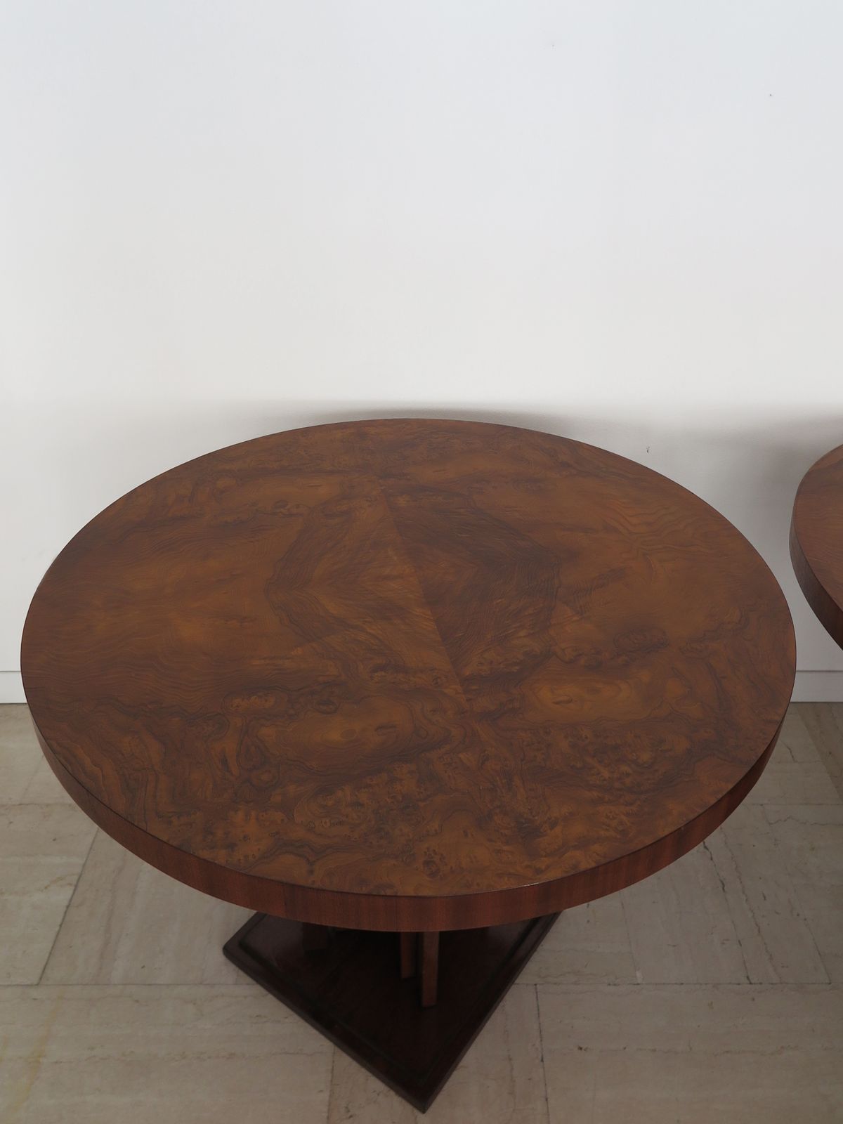 15200.0 Couple Of  Burl Wood Tables Or Gueridon Art Decò With Sculptural Legs, Italy 1930s photo