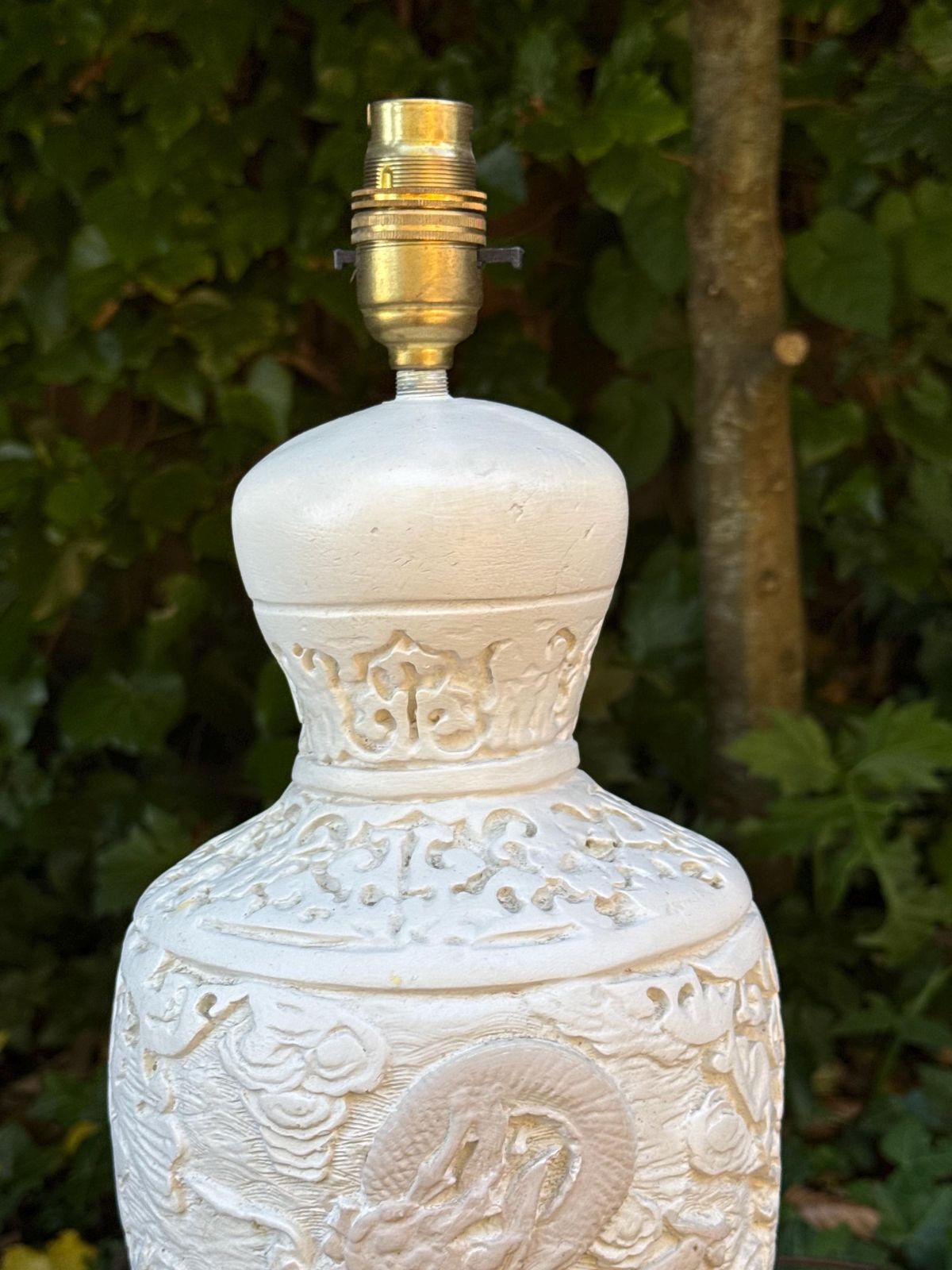 Large Vintage Oriental Dragon Relief Table Lamp Chalk Painted Statement Piece   Working And Tested 46cm Tall photo buy