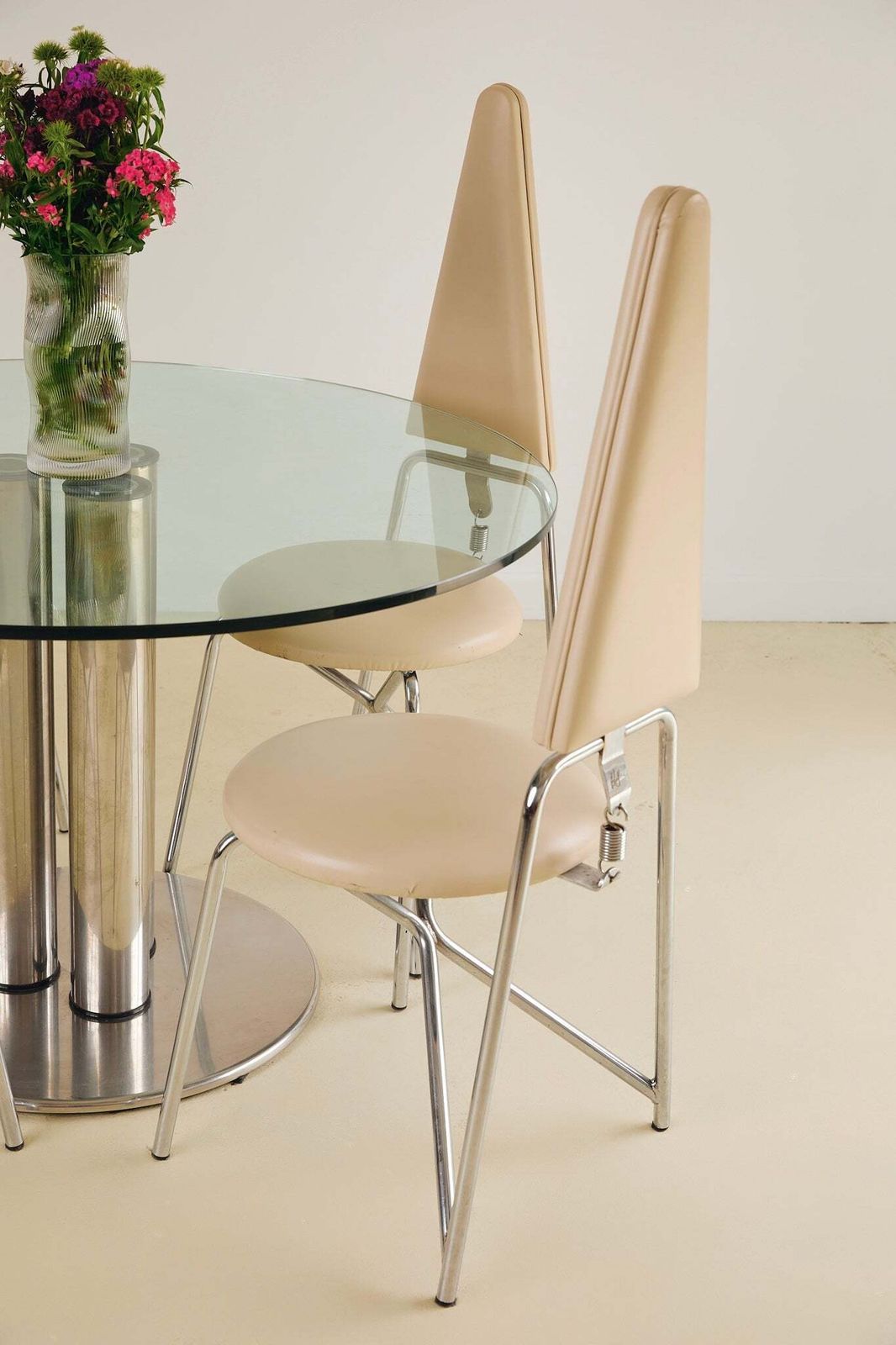 White Leather Geometric Dining Chairs By Rach Finazzi Set Of X4 photo Furniture