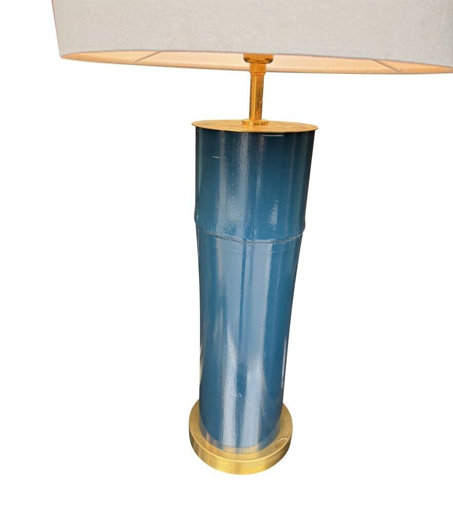 A Pair Of Petrol Blue Lacquered Bamboo And Brass Lamps photo 1585.0