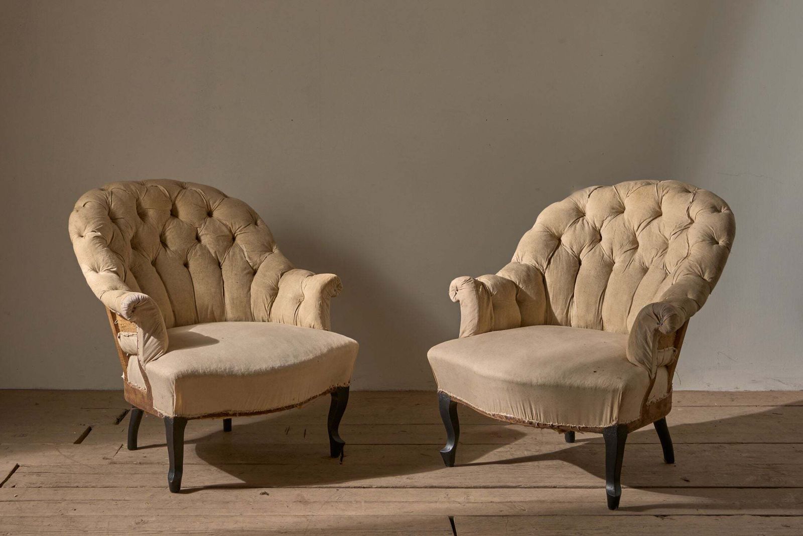 Pair Of Napoleon III Buttoned Tub Chairs photo for sale