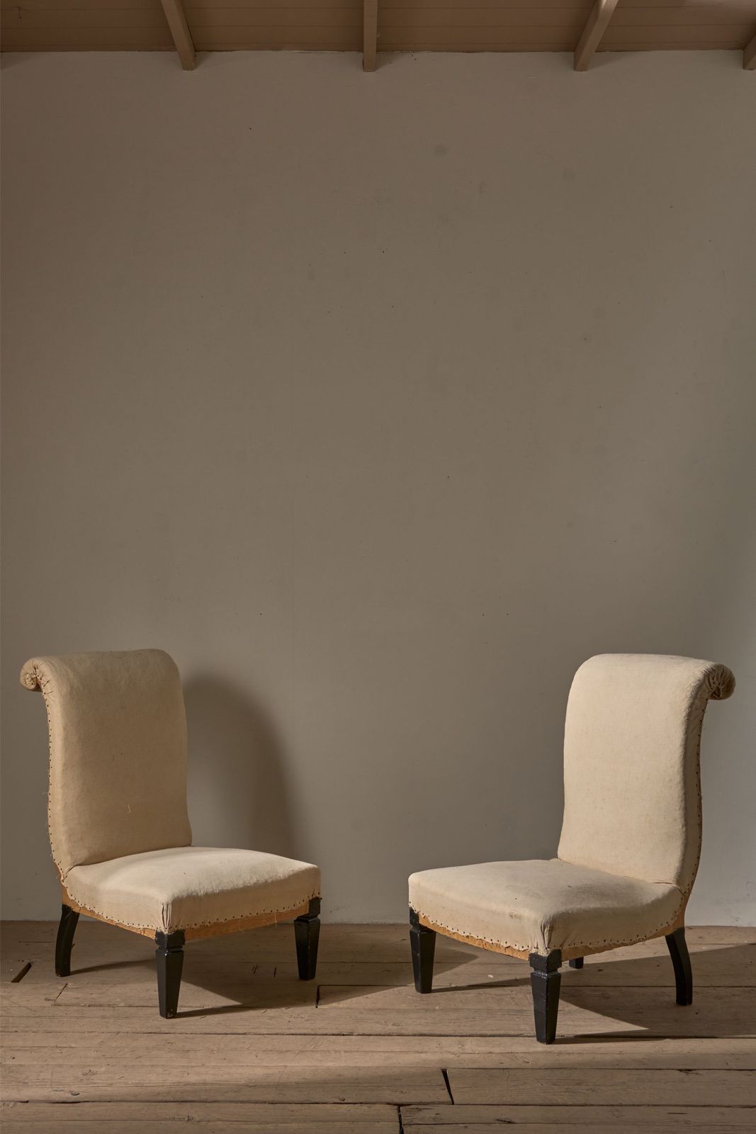 Pair Of Art Deco Scroll Back Slipper Chairs