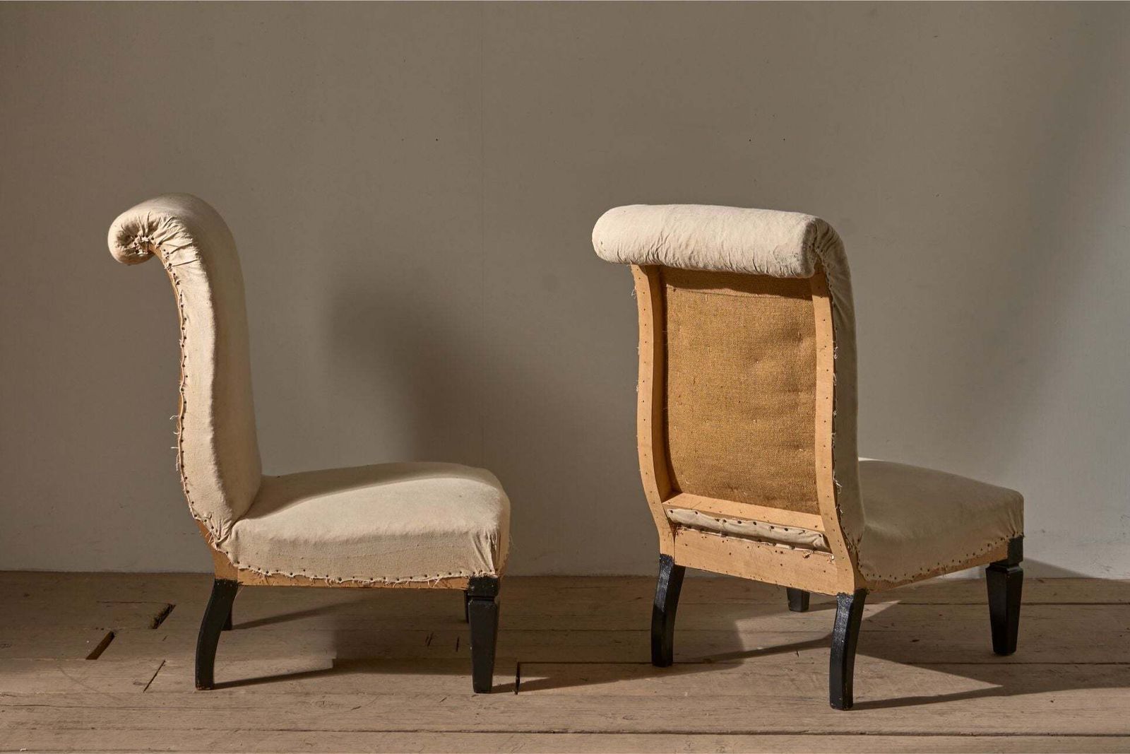 Pair Of Art Deco Scroll Back Slipper Chairs photo Furniture