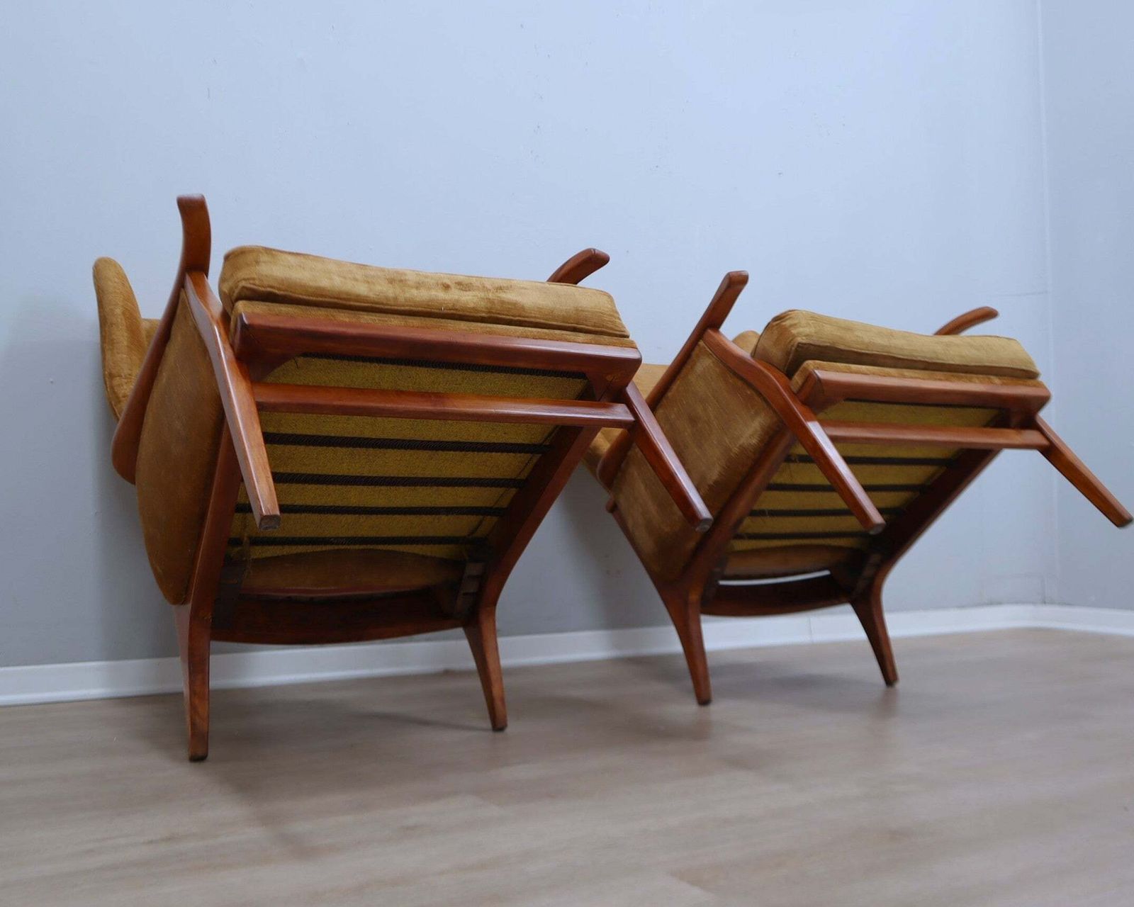 photo vintage 1950s Camea Italian Reclining Armchairs Dralon Velvet, Set Of 2