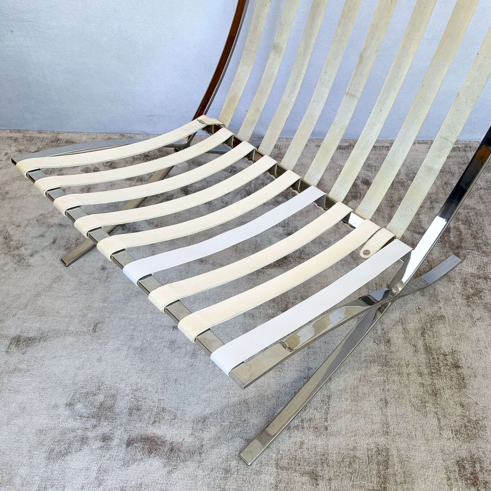 Barcelona Chair & Stool, White Leather photo for sale