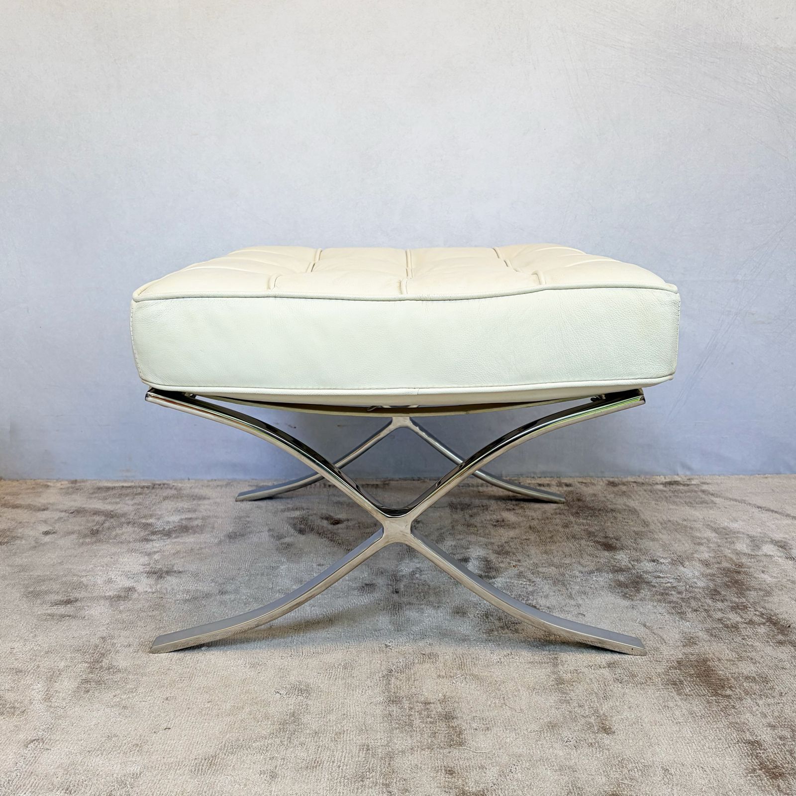 photo for sale Barcelona Chair & Stool, White Leather