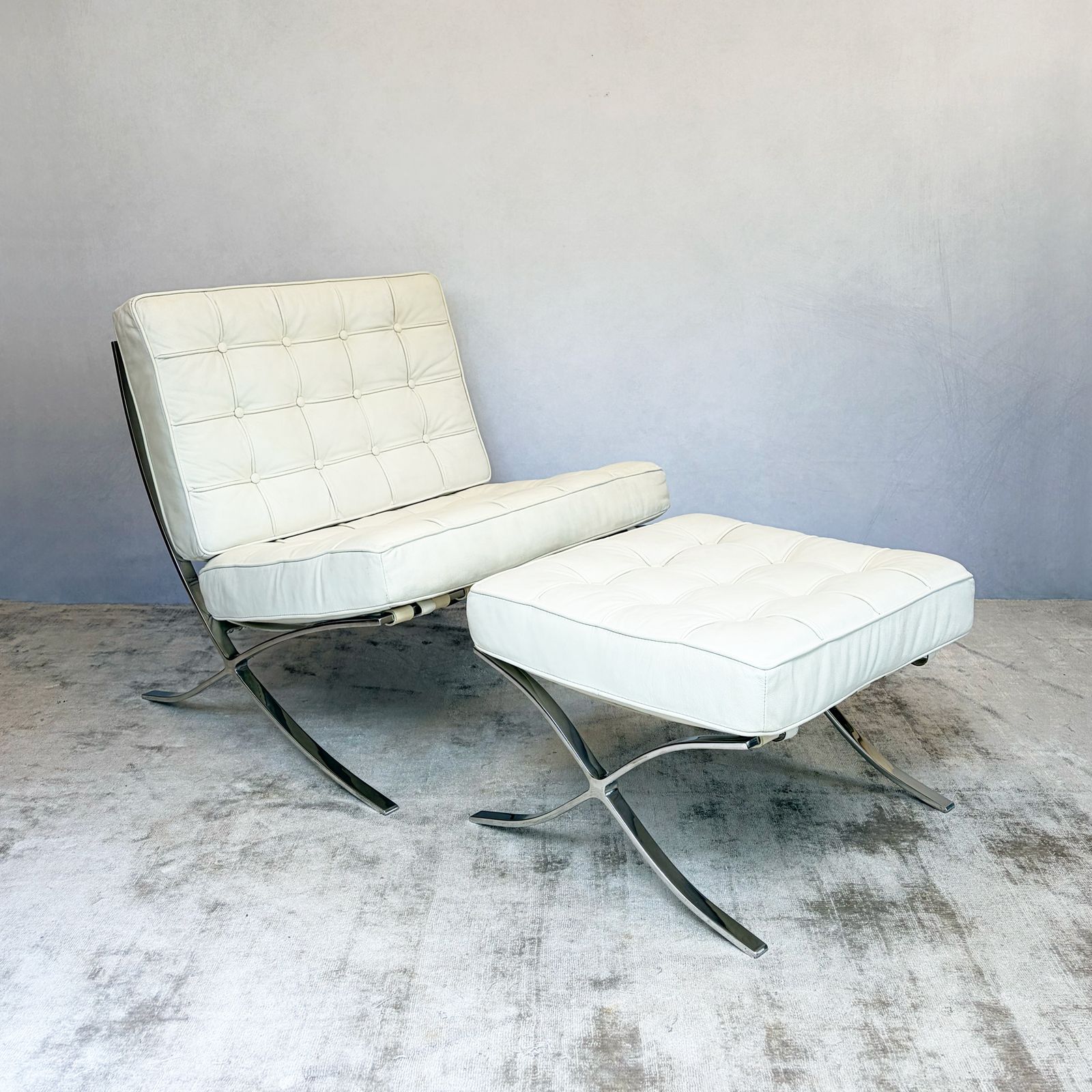 Furniture Barcelona Chair & Stool, White Leather photo
