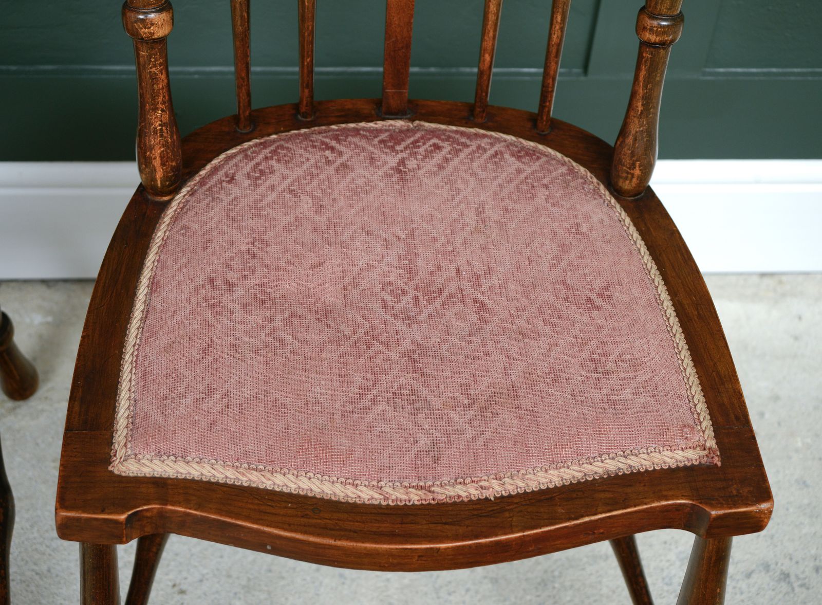4 Edwardian Stick Splat Back Chairs With Dusky Pink Seats   Sku 208 photo vintage
