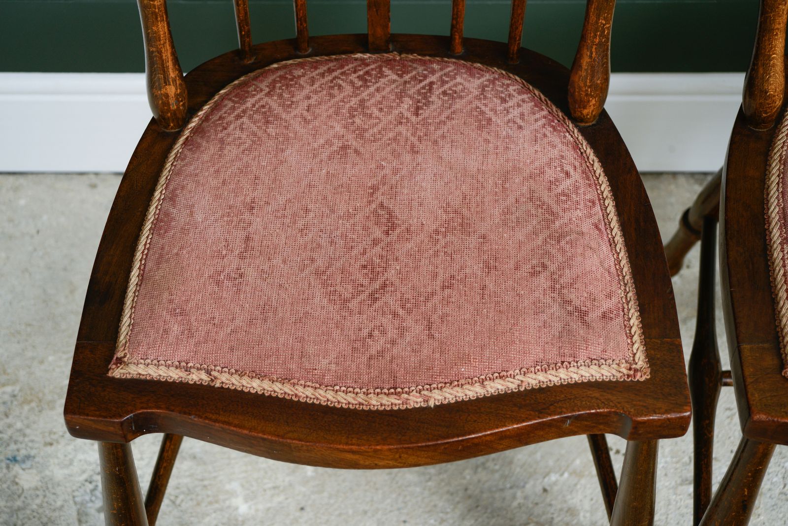 Furniture 4 Edwardian Stick Splat Back Chairs With Dusky Pink Seats   Sku 208 photo