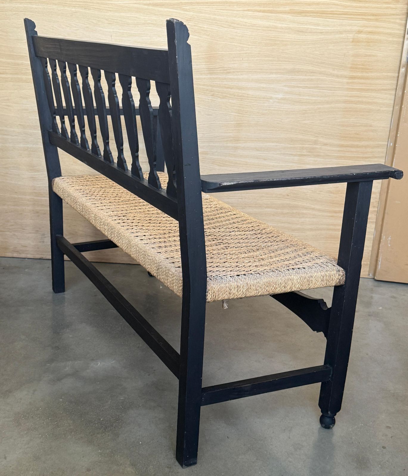 Spanish Wooden Bench With Arms And Handwoven Seat photo buy