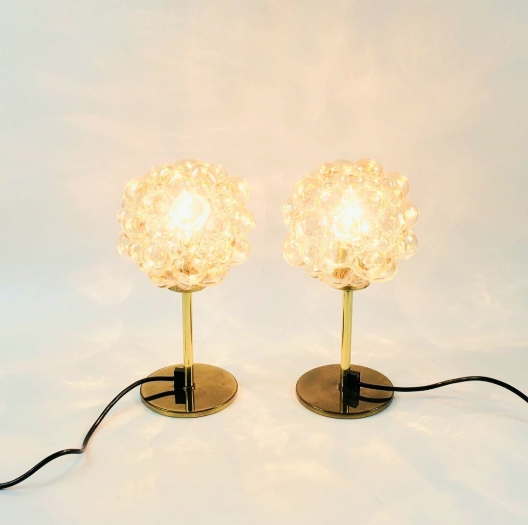 Paire de lampes de table mid-century en verre bullé et laiton par Helena Tynell, Allemagne, années 1960 photo 860.0