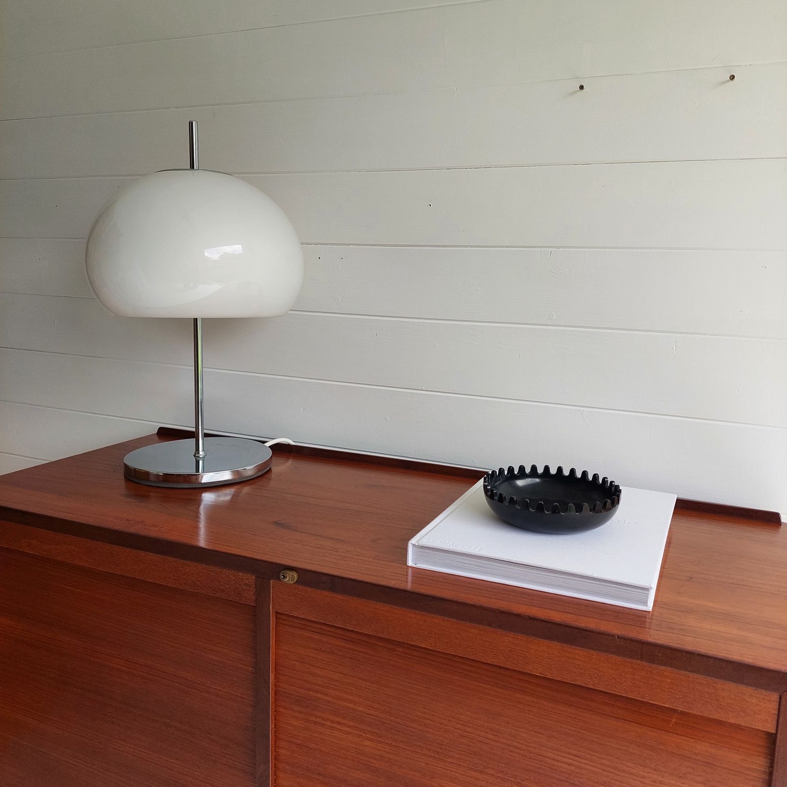 Mid Century Teak Sideboard Tambour Shutter 2 Door Cabinet, Denmark 60s 70s photo vinterior