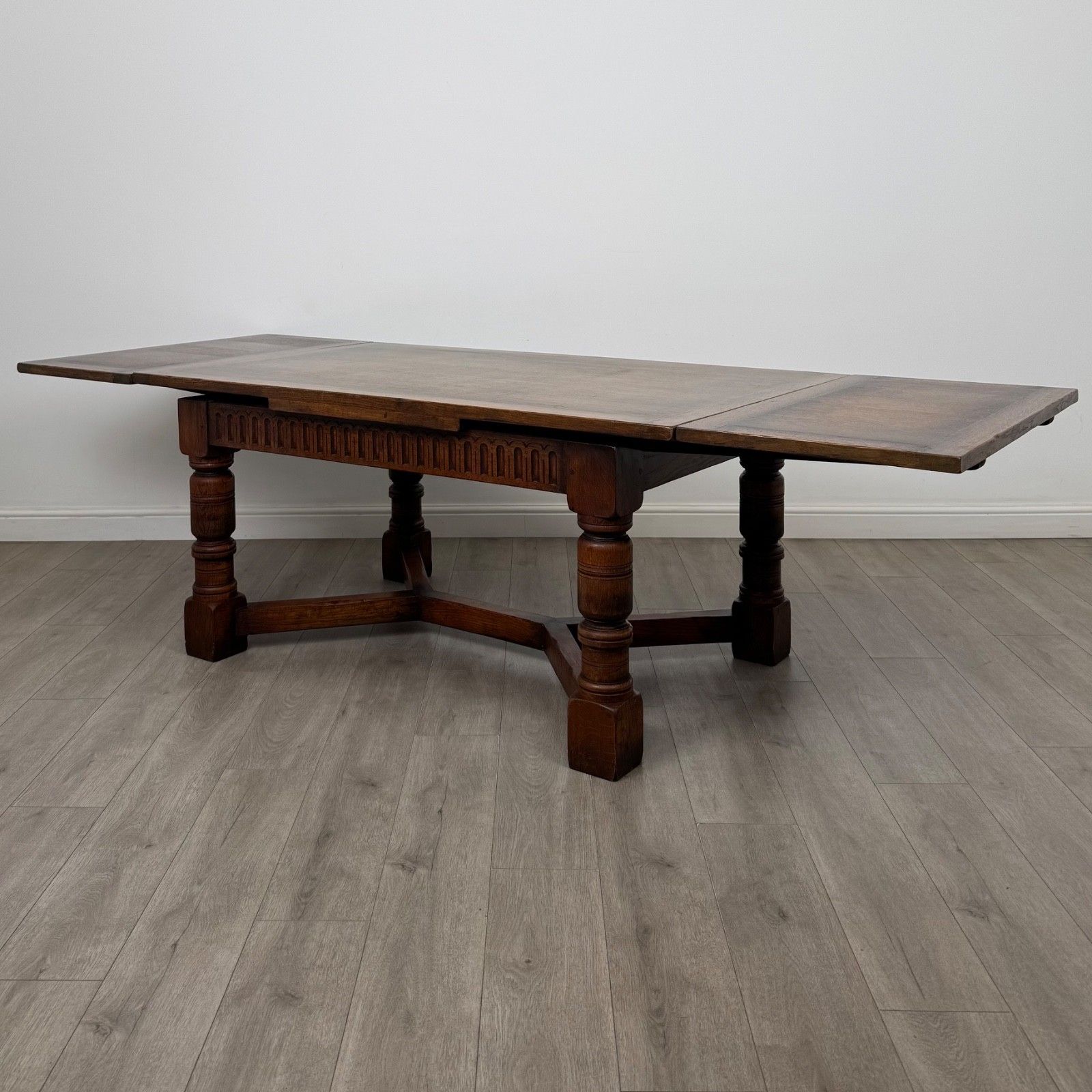 Antique 20th Century Edwardian Draw Leaf Dining Table In Oak ( Af 5908 )