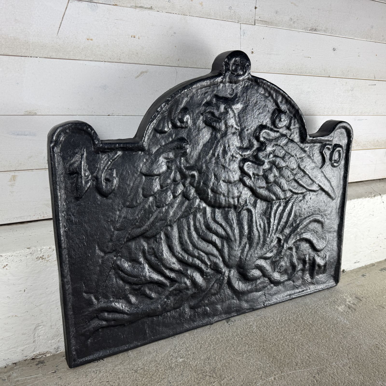 Reclaimed Cast Iron Fire Back With Phoenix Design photo Home Decor