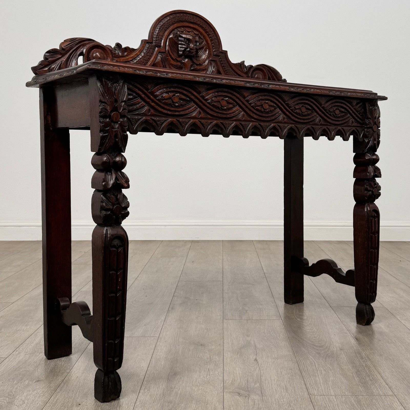 Antique 19th Century Carved Oak Victorian Side Table ( Af 5888 ) photo vintage