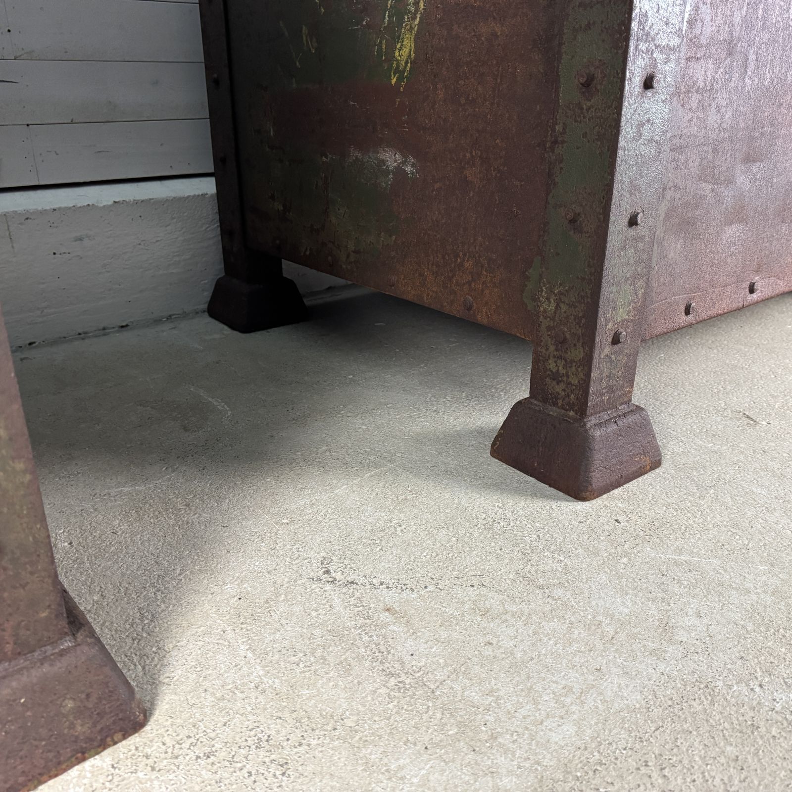 photo furniture Pair Of Antique Industrial Steel Planters With Reclaimed Wood Tops