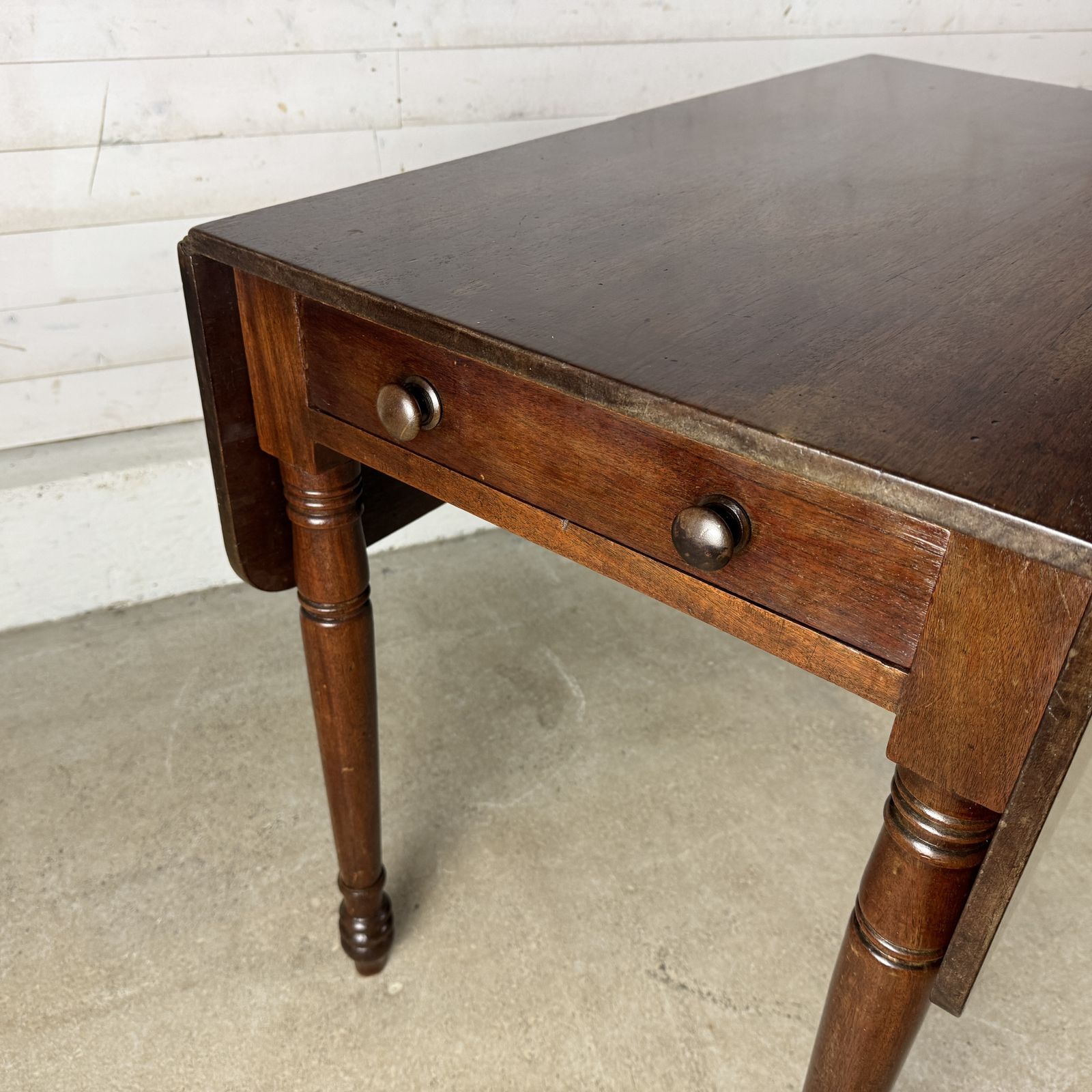 Antique Mahogany Drop Leaf Table With One Drawer photo vintage
