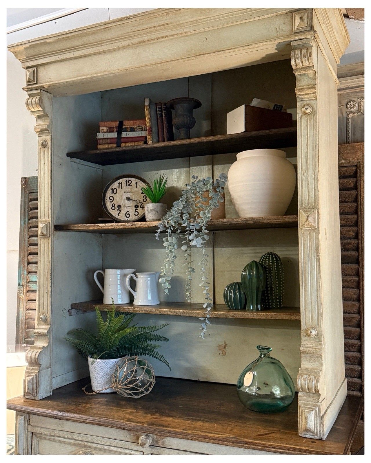C1900 Original Antique Rustic Painted Pine Dresser, Kitchen Cabinet photo furniture