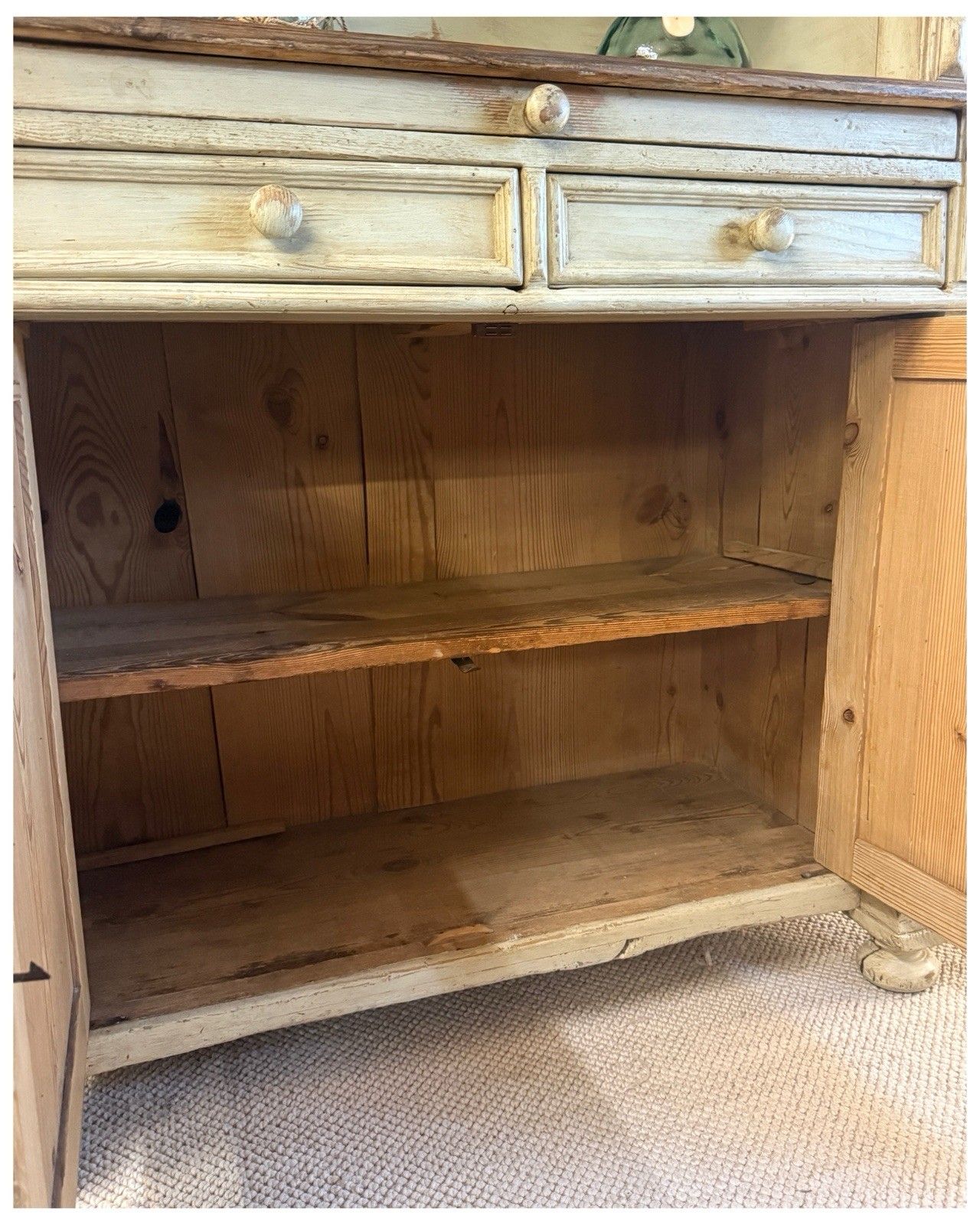 C1900 Original Antique Rustic Painted Pine Dresser, Kitchen Cabinet photo vinterior
