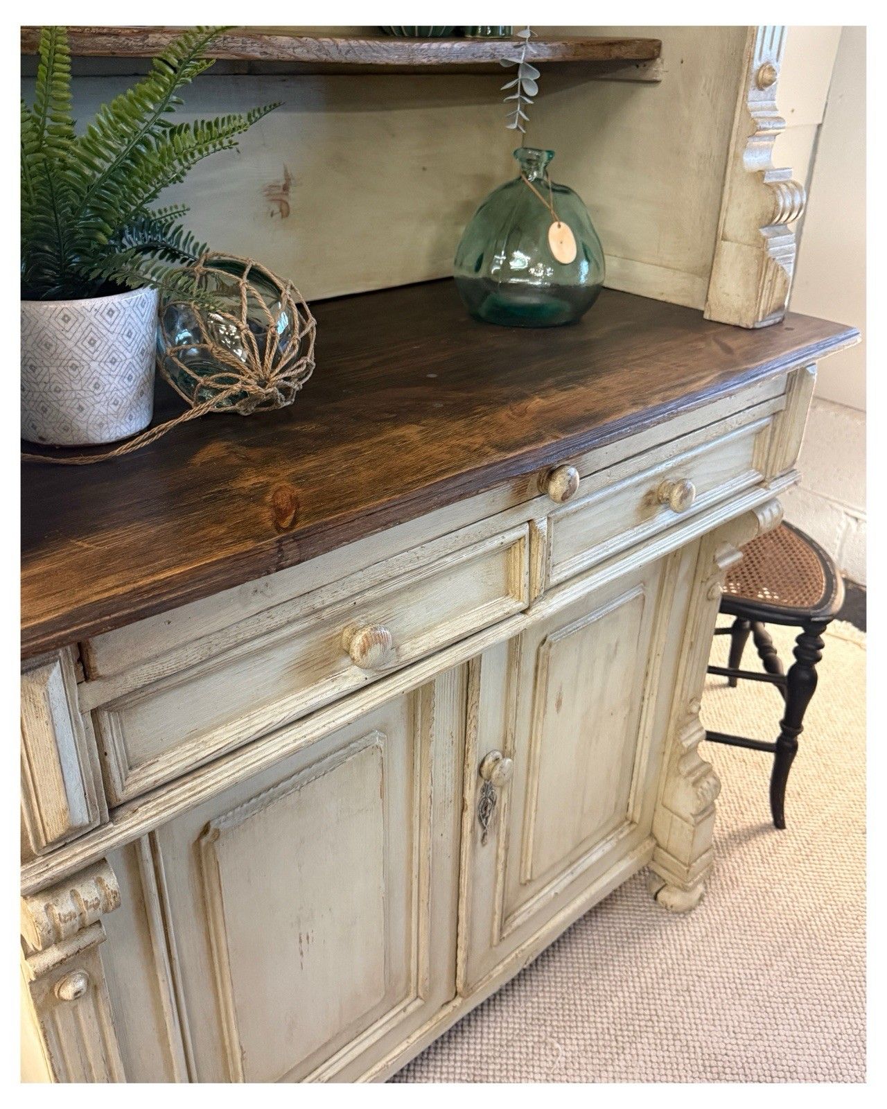 C1900 Original Antique Rustic Painted Pine Dresser, Kitchen Cabinet photo buy