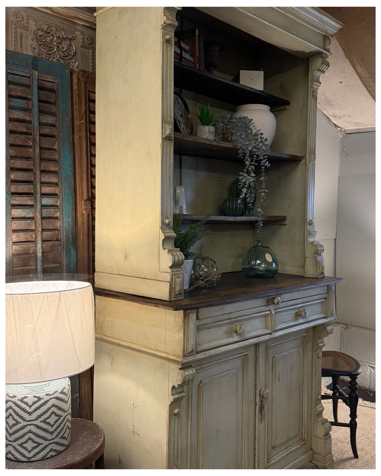 photo furniture C1900 Original Antique Rustic Painted Pine Dresser, Kitchen Cabinet
