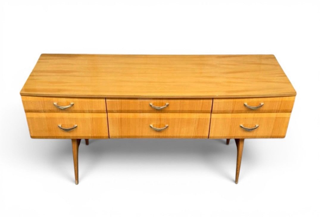 Meredew Light Maple And Brass Chest Of Drawers Mid Century Retro C1960s Wide photo for sale