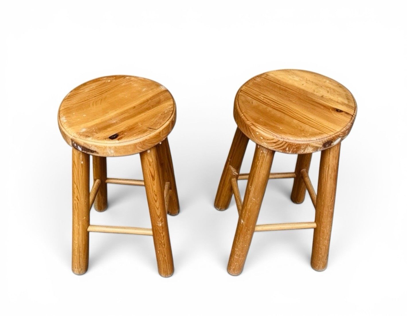 Pair Of Vintage Style Pine Kitchen Stools Milking Stools Very Decorative photo for sale