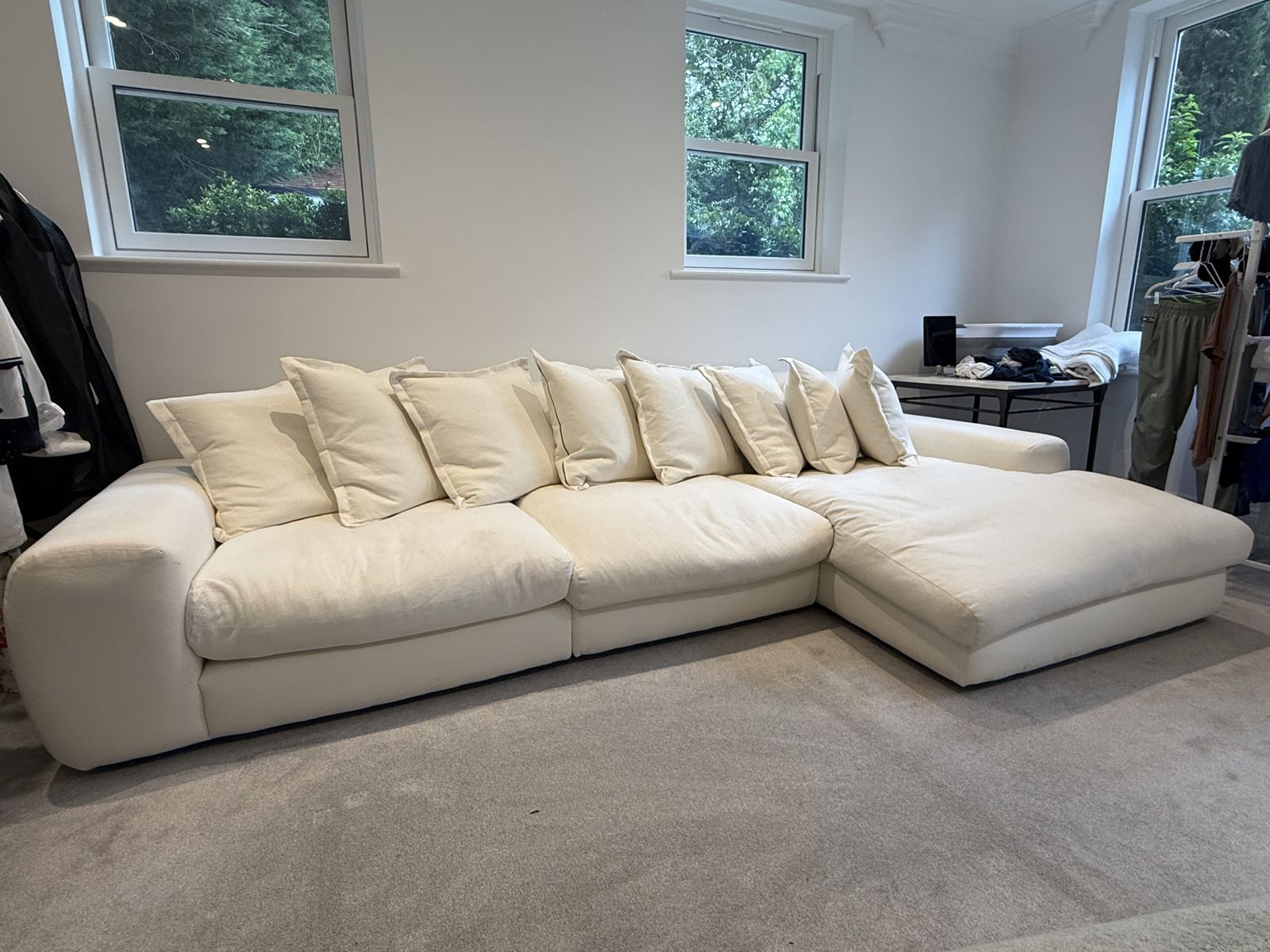 Upholstered White Modular Shape Sofa photo furniture